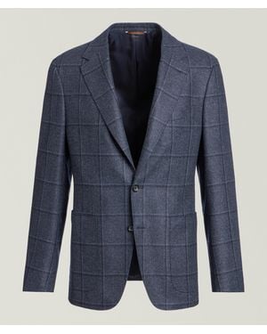 Canali Kei Windowpane Wool-Silk Sport Jacket - Blue