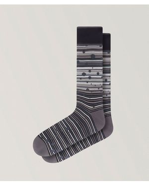 Bugatchi Dotted Stripe Stretch-Cotton Socks - Black