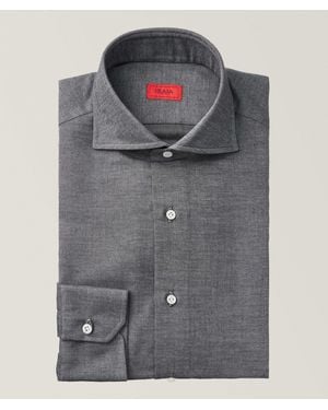 Isaia Brushed Cotton-Silk Dress Shirt - Grey