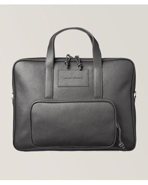 Emporio Armani 3d Logo Embossed Tumbled Leather Briefcase - Grey