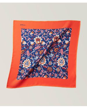 Kiton Floral Border Silk Pocket Square - Red