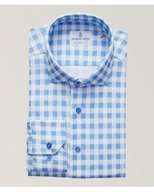 Emanuel Berg Byron Gingham Check 4Flex Dress Shirt - Blue