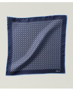 Brioni Patterned Silk Pocket Square - Blue