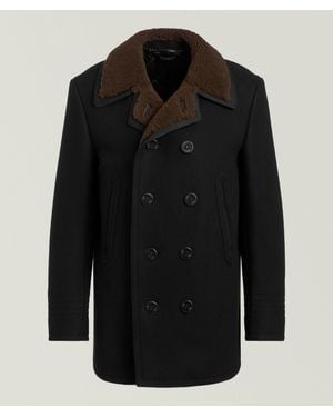 Tom Ford Melton Wool Shearling Peacoat - Black