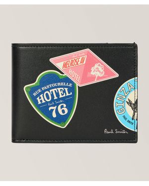 Paul Smith Hotel Stickers Leather Bifold Wallet - Blue