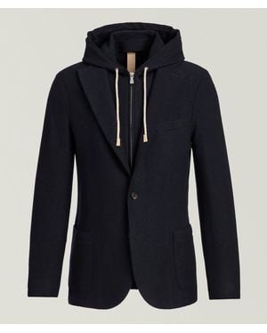 Eleventy Removable Hooded Bib Wool Sport Jacket - Blue