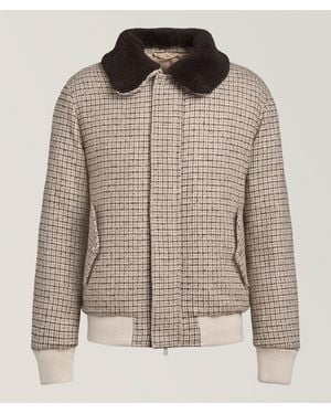Eleventy Checked Shearling Wool-Blend Bomber - Brown