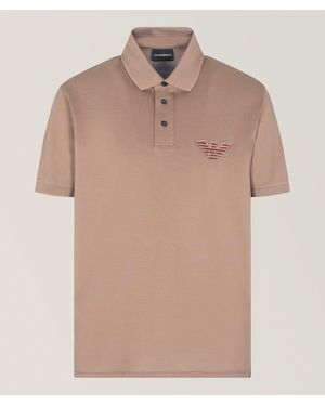 Emporio Armani Embroidered Eagle Cotton Piquã Polo - Natural