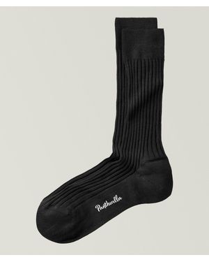 Pantherella Ribbed Stretch-Merino Wool Socks - Black