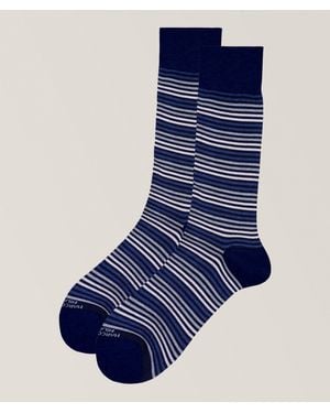 Marcoliani Striped Pima Cotton-Blend Dress Socks - Blue