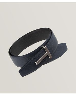 Tom Ford Reversible Grain Leather Textured Belt - Blue