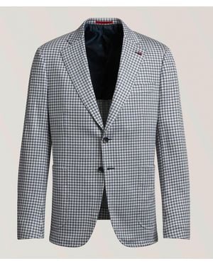 Isaia Capri Gingham Silk-Cotton Sport Jacket - Blue