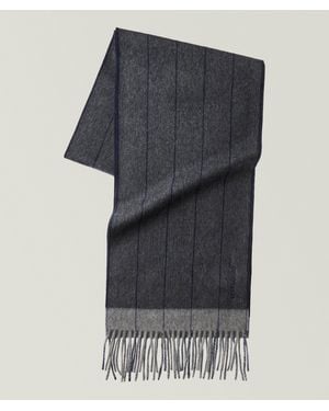 Ferragamo Stripe Fringed Wool-Cashmere Scarf - Grey