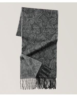 Harry Rosen Paisley Cashmere Fringed Scarf - Grey