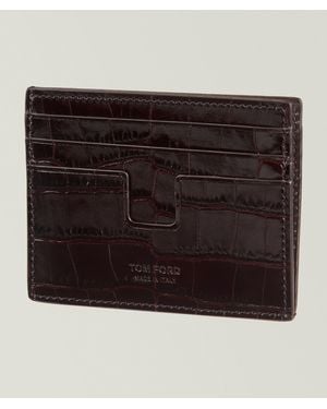 Tom Ford Croc-Print Folding Leather Cardholder - Black