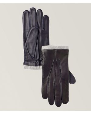 Harold Touchscreen-Compatible Leather & Cashmere Gloves - Blue