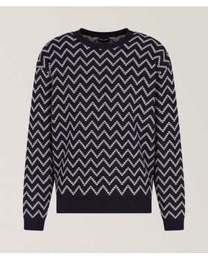 Giorgio Armani Chevron Jacquard Cotton-Cashmere Sweater - Blue
