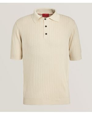 Isaia Silk Ribbed Knit Polo - Natural