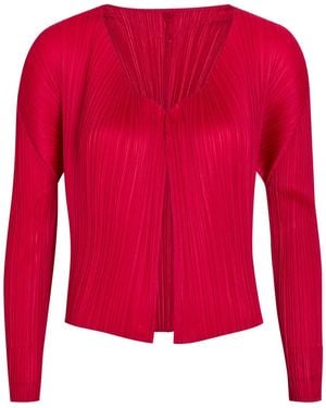 Pleats Please Issey Miyake Pleated Woven Cardigan - Red