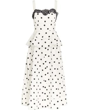 Self-Portrait Layered Polka-Dot Linen-Blend Midi Dress - White