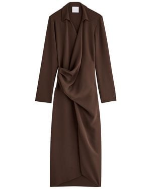Paris Georgia Basics Simone Draped Midi Shirt Dress - Brown