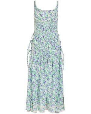 Rabanne Floral-Print Silk-Chiffon Midi Dress - Blue