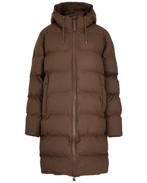 Rains Alta Long Quilted Rubberised Coat - Brown