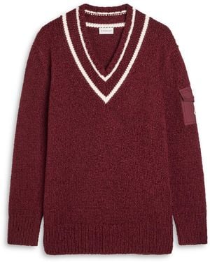 Moncler V-Neck Knitted Sweater - Red