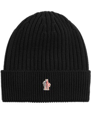Moncler Ribbed Logo Wool Beanie - Black