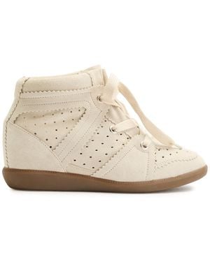 Isabel Marant Bobby 50 Perforated Suede Wedge Trainers - White