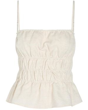 STAUD Ayla Smocked Linen Tank Top - Natural