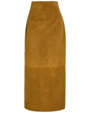 KHAITE Loxley Suede Midi Skirt - Natural
