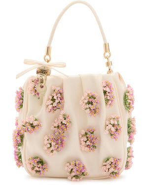 Self-Portrait Floral Bead-Embellished Satin Tote - Natural