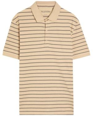 Valentino Garavani Striped Piqué Cotton Polo Shirt - Natural