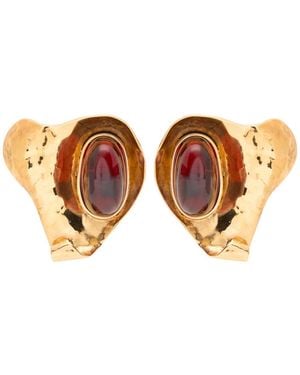 Saint Laurent Petal Sculpted Clip-On Drop Earrings - Brown