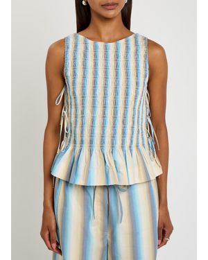 Ganni Ombre Striped Cotton Smock Tie Top in White | Lyst