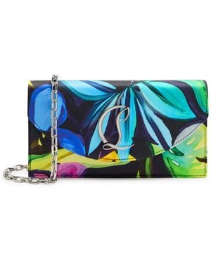 Christian Louboutin Floral-Print Satin-Crepe Clutch - Blue