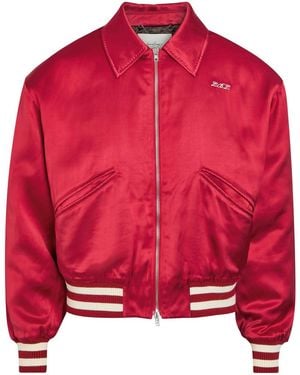 Second Layer Aces Embroidered Satin Bomber Jacket