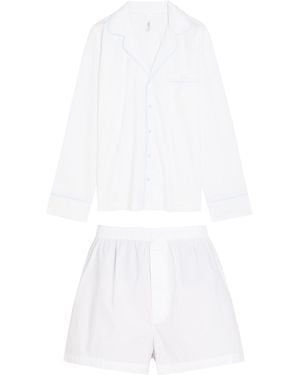 Skims Logo-Embroidered Stretch-Cotton Poplin Pyjama Set - White