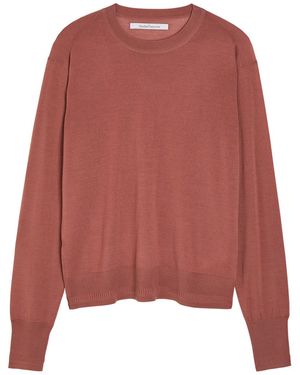 Another Tomorrow Crew-Neck Fine-Knit T-Shirt - Pink
