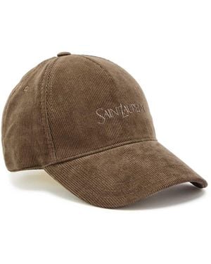 Saint Laurent Logo-Embroidered Corduroy Cap - Brown
