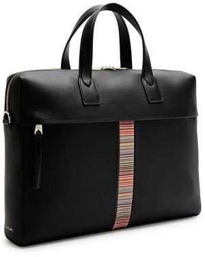 Paul Smith Striped Grained Leather Briefcase - Black