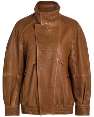 Nour Hammour Ariste Panelled Grained Leather Bomber Jacket - Brown