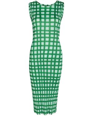 Pleats Please Issey Miyake Gingham Pleated Woven Midi Dress - Green
