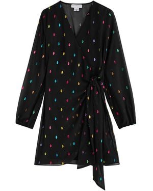Never Fully Dressed Vienna Printed Chiffon Mini Wrap Dress - Black