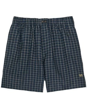 Wales Bonner Sunday Logo Checked Stretch-Linen Shorts - Blue
