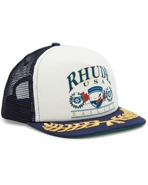 Rhude Usa Sailing Icon Embroidered Cotton And Mesh Cap - Blue