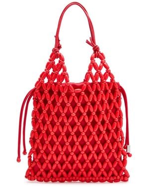 STAUD Karla Leather And Wooden-Bead Top Handle Bag - Red