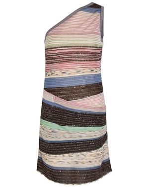 Missoni Striped Ruched Metallic-Knit Mini Dress - Gray