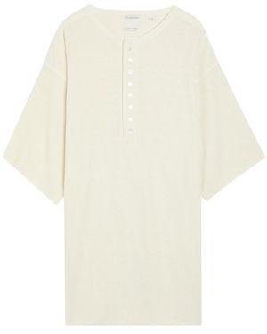 Calvin Klein Round-Neck Ribbed-Knit Silk Top - White